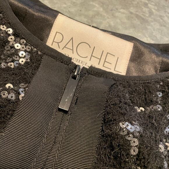 Rachel Roy Black Sequin Jacket Tunic Dress Small Full Zip Short Sleeve Pockets - Picture 3 of 12
